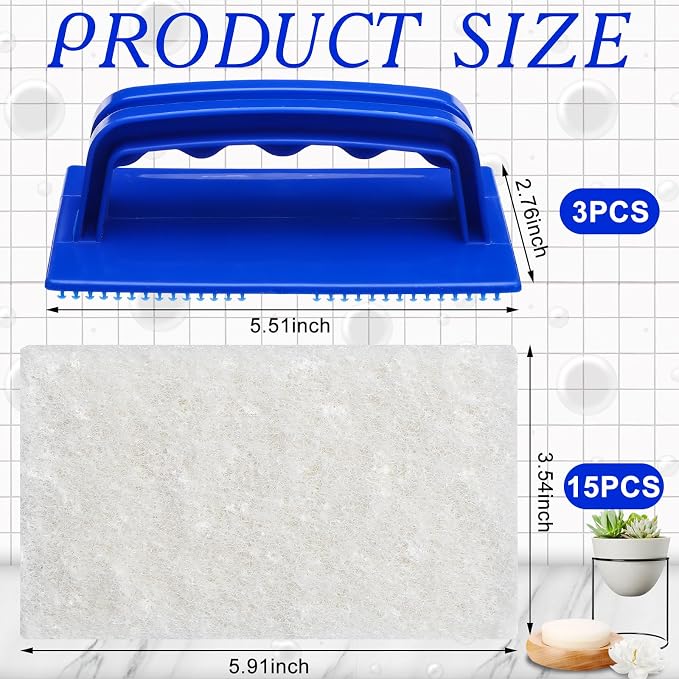 Maxdot 18 Pcs Handled Bath Scrubber Set, 15 Bathroom Scouring Pad 3 Bathtub - Image 2