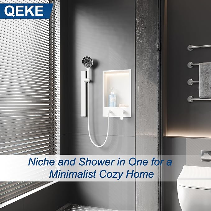 Shower Niche with Round Hand Shower, Sliding Bar and LED Light in Matte - Image 6