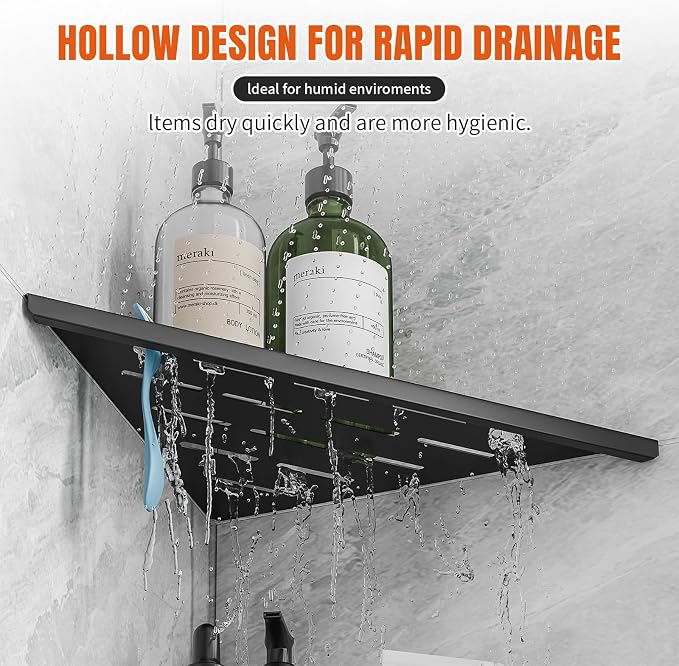 Corner Shower Shelf with Razor Hole, Modern Sturdy Shower Caddy, No Drilling - Image 7