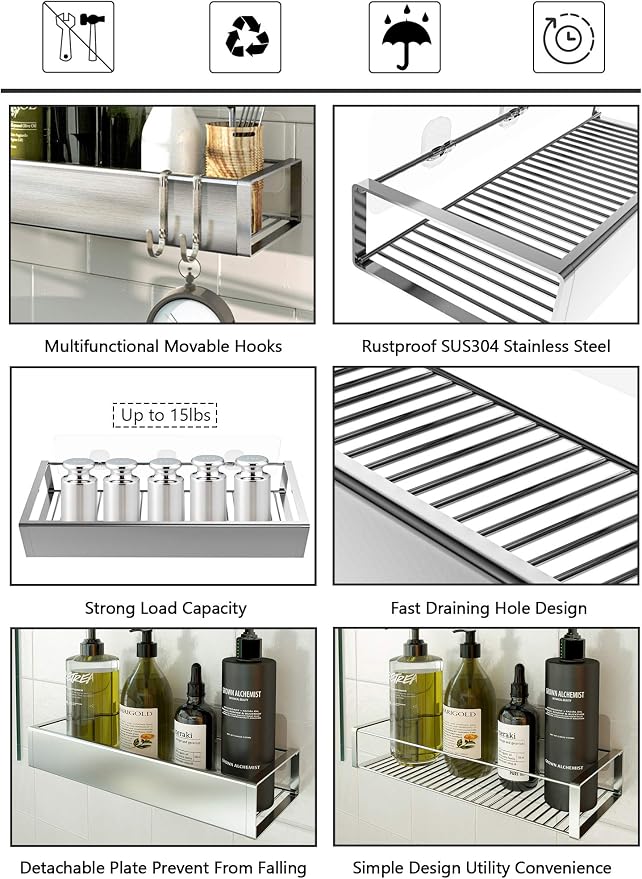 Bathroom Adhesive Shower Caddy Basket Shelf - Image 5