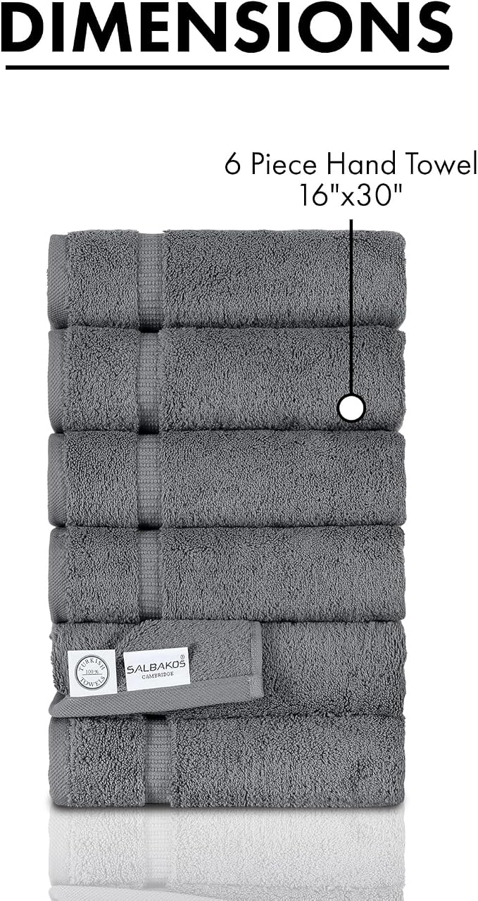 SALBAKOS 100% Turkish Cotton Hand Towel Set of 6 16x30 inch | Heirloom Quality - Image 5