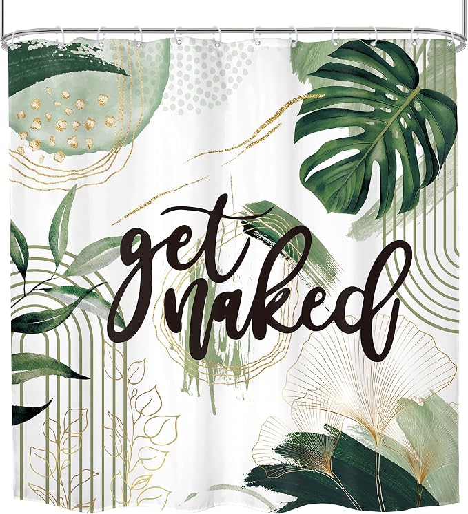 Green Boho Shower Curtain 72Wx72H Sage Green Golden Get Naked Abstract - Image 7