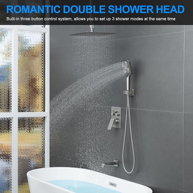 Bathtub Shower Faucet Set with Pressure Balance Valve, Brushed Nickel - Image 2