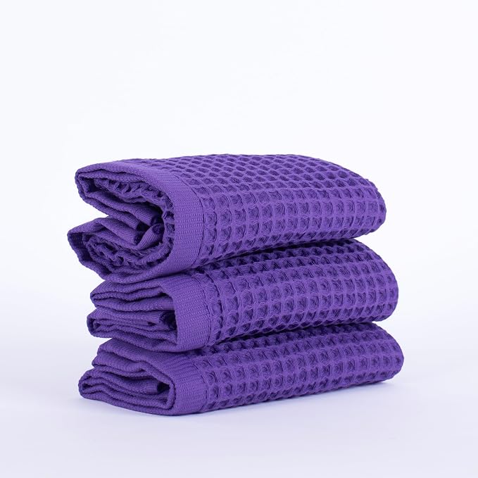 PÜSKÜL Organic Waffle Kitchen Towel 100% Turkish Cotton Set of 3 Lilac by P%C3%BCsk%C3%BClTextile