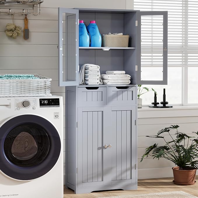 TOLEAD 67" Tall White Bathroom Cabinet Storage Cabinet, Freestanding Storage - Image 7