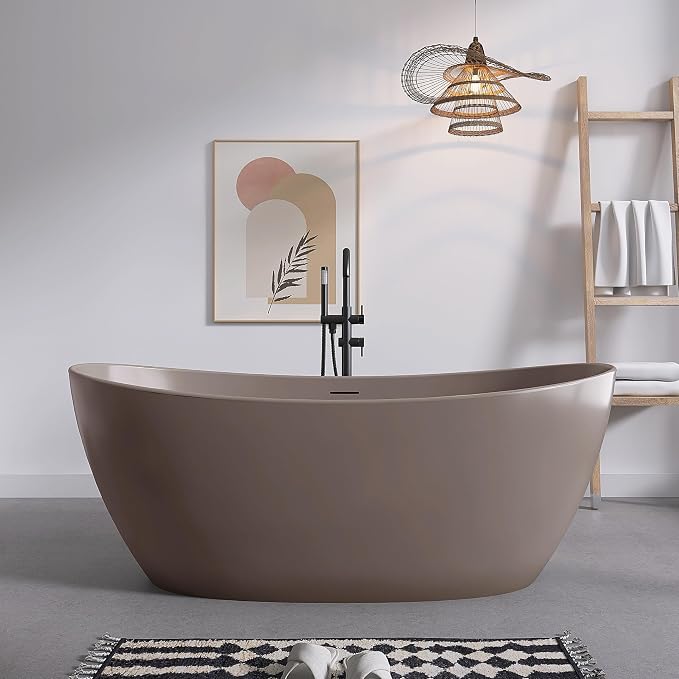 SJ STAR&JANE 65" Solid Surface Freestanding Bathtub Stone Resin Soaking Tub by SJSTARJANE