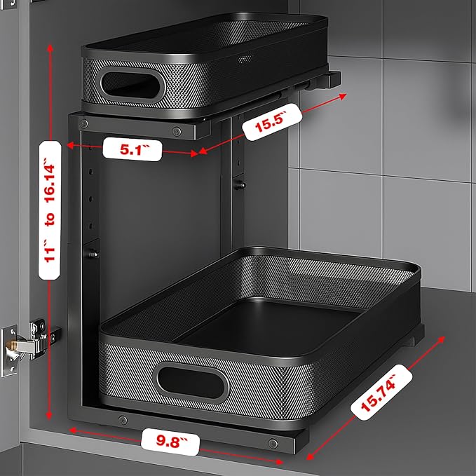 2 Pack Under Sink Organizer, Dual-Layer Pull Out Mesh Cabinet Rack - Image 2