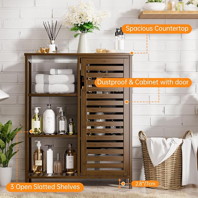 HITNET Bathroom Storage Cabinet Bamboo, Free Standing Floor Cabinet, Kitchen - Image 5