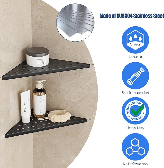 Neodrain 10 in Matte Black Corner Wall Shelf Set of 2, Floating Corner Shelves - Image 7