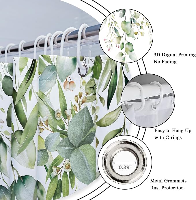 Riyidecor Extra Long Eucalyptus Leaves Shower Curtain - Image 5