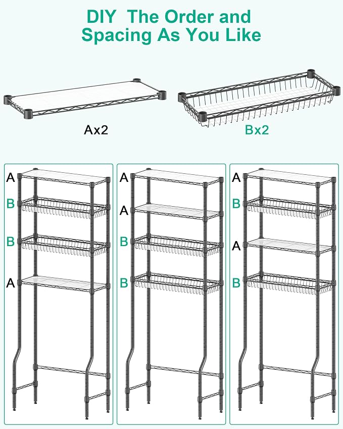 Over The Toilet Storage, 4-Tier Over Toilet Shelf Organizer Metal Storage Rack - Image 9