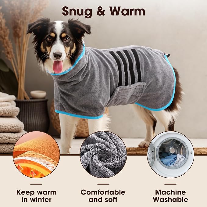 Microfibre Dog Bathrobe Towel Wrap Super Absorbent Dog Drying Coat Bath Robe - Image 3