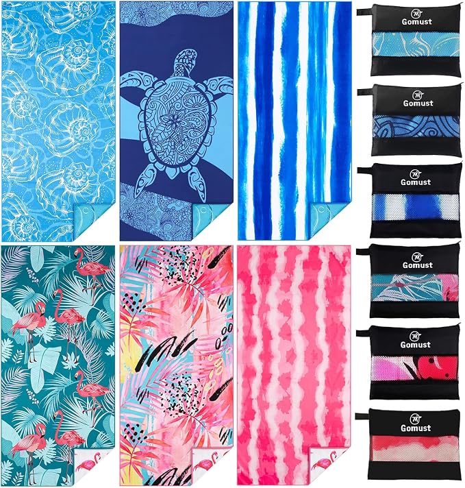 6 Pack Lightweight Thin Beach Towel Oversized 71"x32" Big Extra Large by Gomust