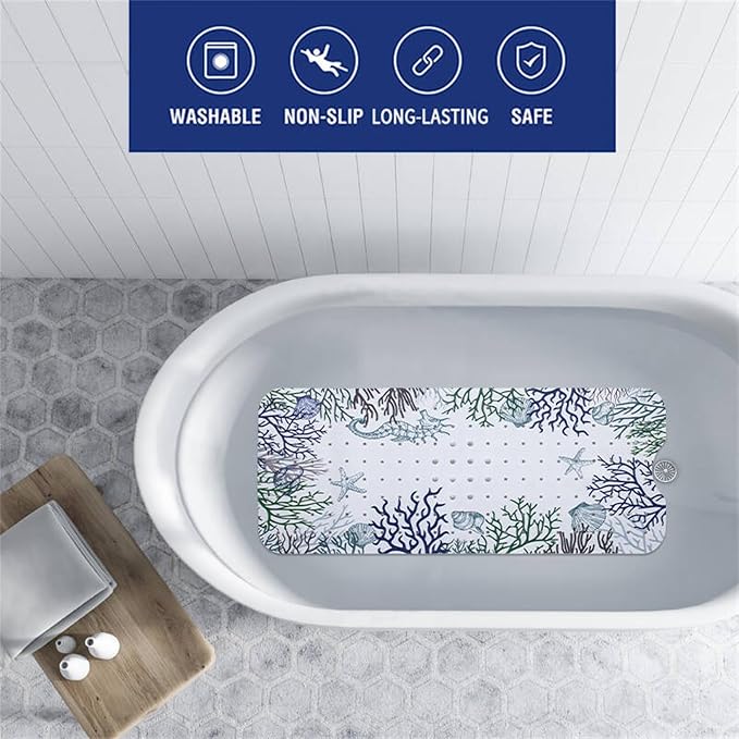 Seahorse Bathtub Mat Non Slip for Kids 40x16in Extra Long Anti Slip Bath Mat - Image 2