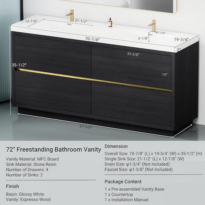 72" Freestanding Bathroom Vanity - Image 6