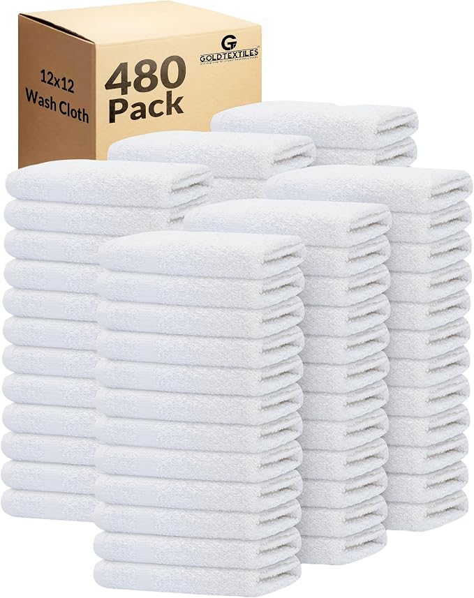 GOLD TEXTILES 480 Pack Economy White Washcloths Set by GOLDTEXTILES