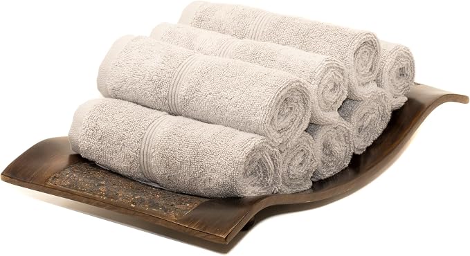 Mosobam Luxury Turkish Towels Set of 8 Washcloths 13X13 Light Grey 700 GSM by Mosobam