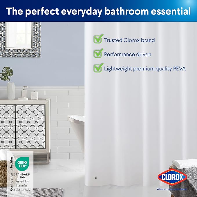 CLOROX Shower Curtain Liner, Premium Lightweight Flexible Waterproof 3g PEVA - Image 9