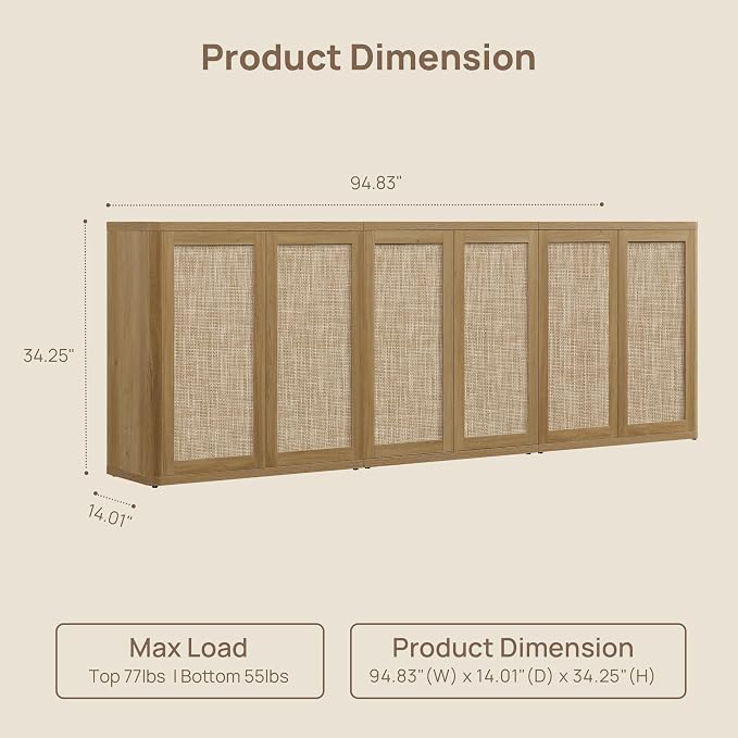 SICOTAS Rattan Sideboard Buffet Console Table - Image 2