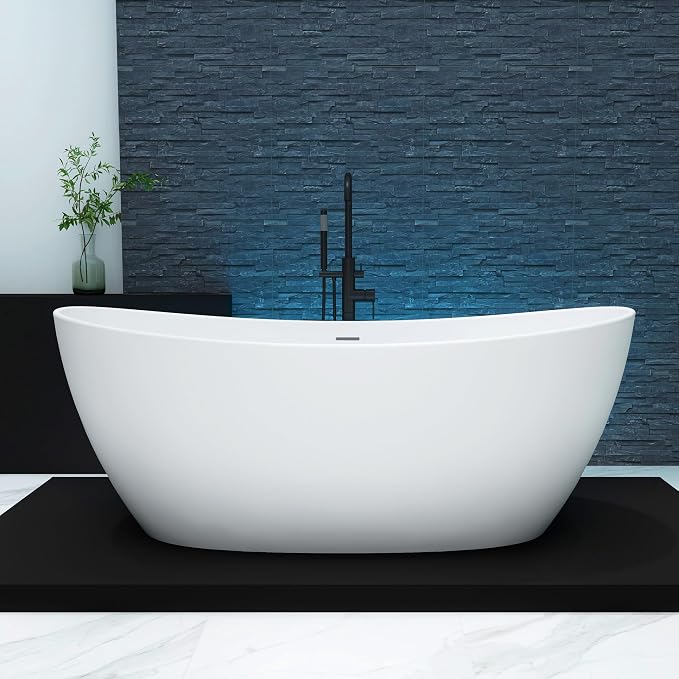 65'' Freestanding Solid Surface Resin Stone Bathtub, Freestanding Tub, by MEDUNJESS
