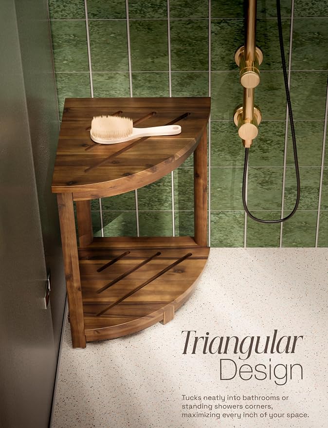HOLANA 18" Acacia Wood Corner Shower Bench, Corner Shower Stool, Bath Stool - Image 7