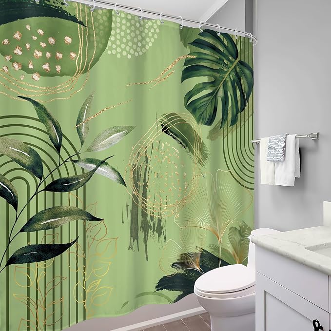 Sage Green Boho Shower Curtain 72Wx72H Abstract Mid Century Tropical Palm - Image 4