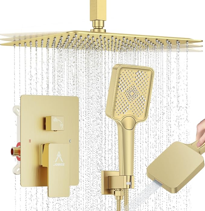 Shower System 12IN Modern Rain Brass Faucet Set by JQBQS