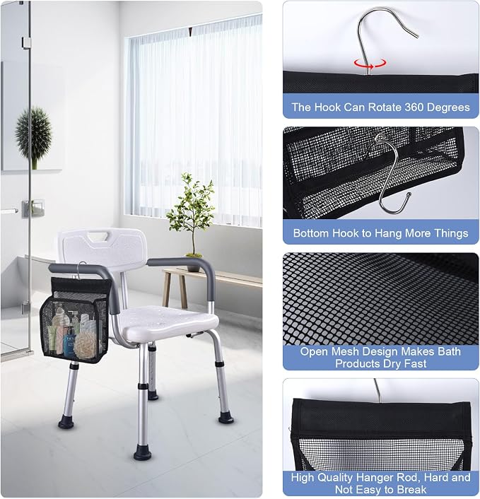2 Pack Hanging Shower Caddy for Shower Chair, Mesh Shower Caddy - Image 2
