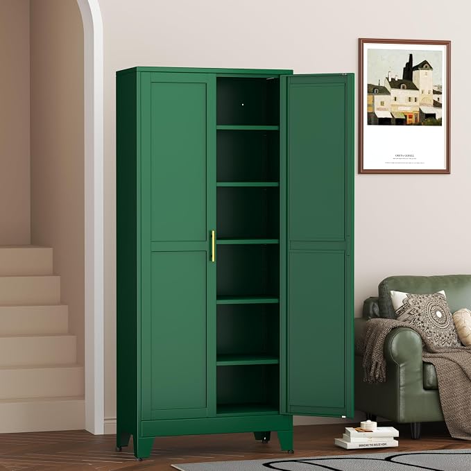 Metal Pantry Cabinet with 2 Doors and 5 Adjustable Shelves, Versatile Storage - Image 8