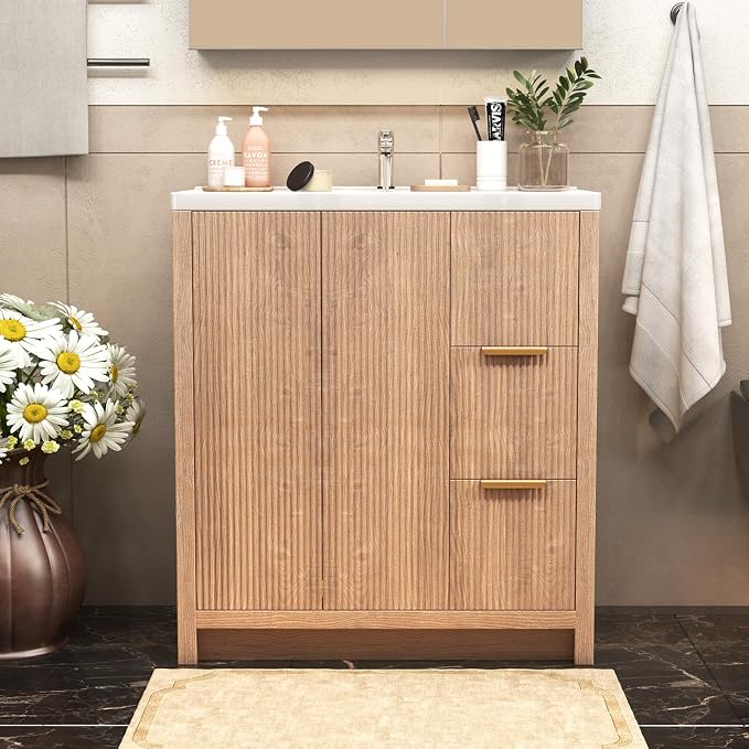 30'' Bathroom Vanity with Ceramic Single Sink Combo, Small Freestanding by Buildonely