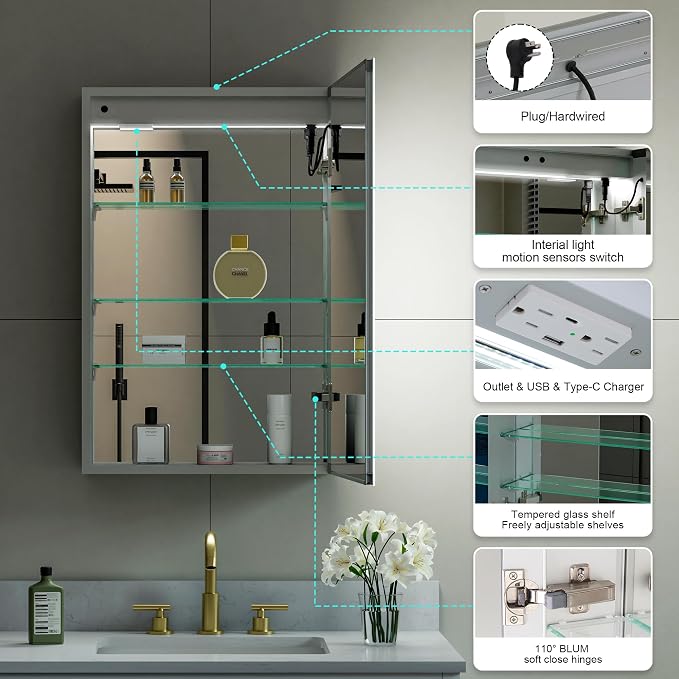 WELLFOR 20" X 30" LED Medicine Cabinet - Image 7