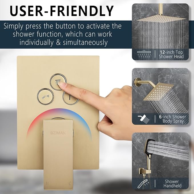 Shower Faucet Set Rainfall Shower System Push Button Diverter Shower Faucet - Image 4