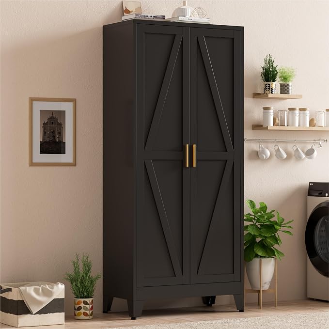 Metal Kitchen Pantry Cabinet, Rustic Freestanding Cupboard - Image 4