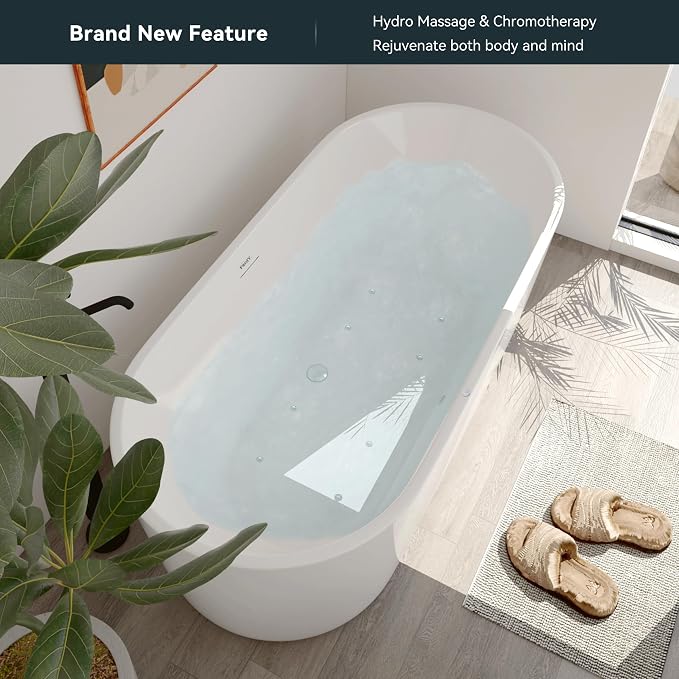 FerdY Shangri-La 67 Inch Freestanding Whirlpool Bathtub, Oval - Image 2