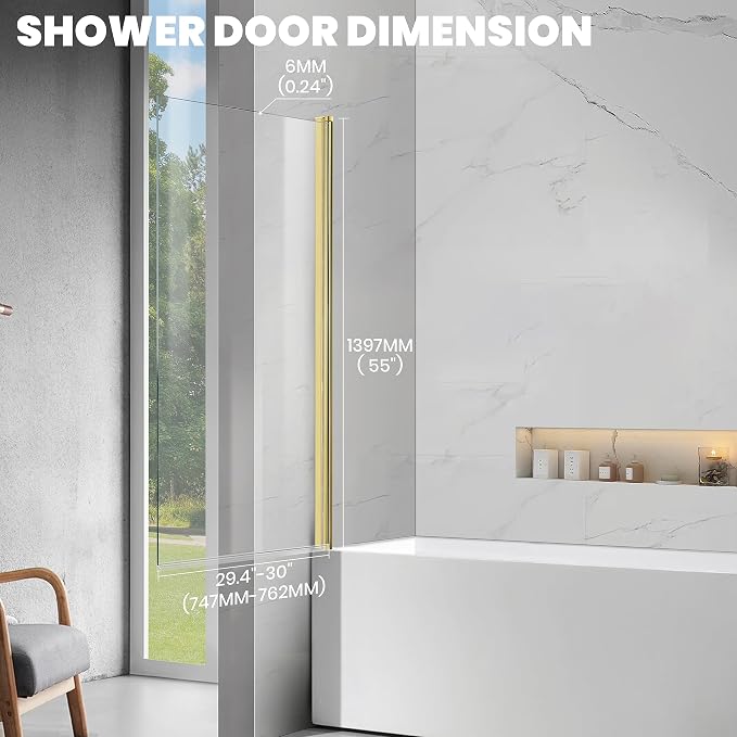 Frameless Tub Shower Door, Hinged Foldable Bathtub Screen - Image 3