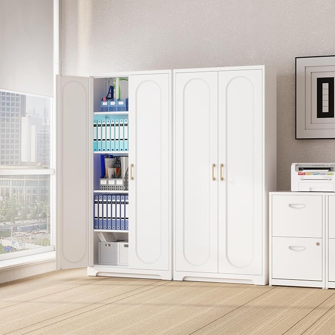 Kitchen Pantry Cabinet, 71”Metal White Storage Cabinet - Image 2