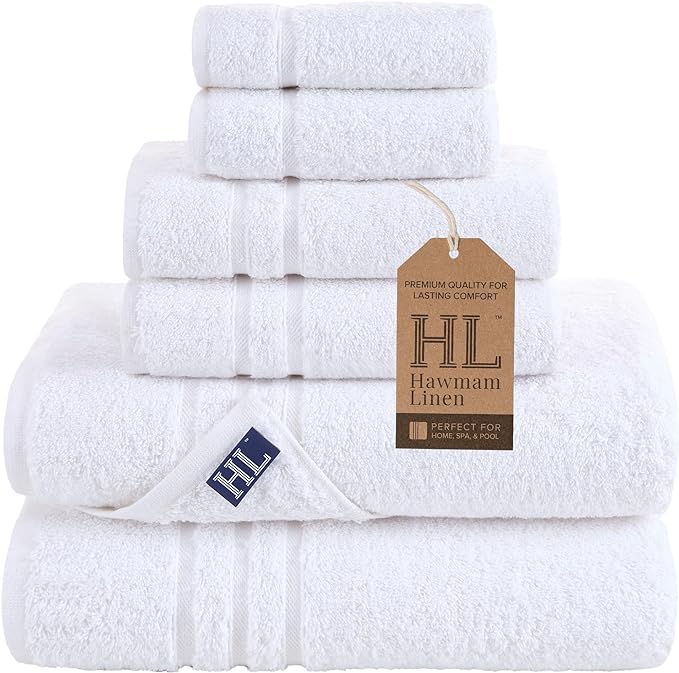 Hawmam Linen White 6 Piece Bath Towels Set by HawmamLinen