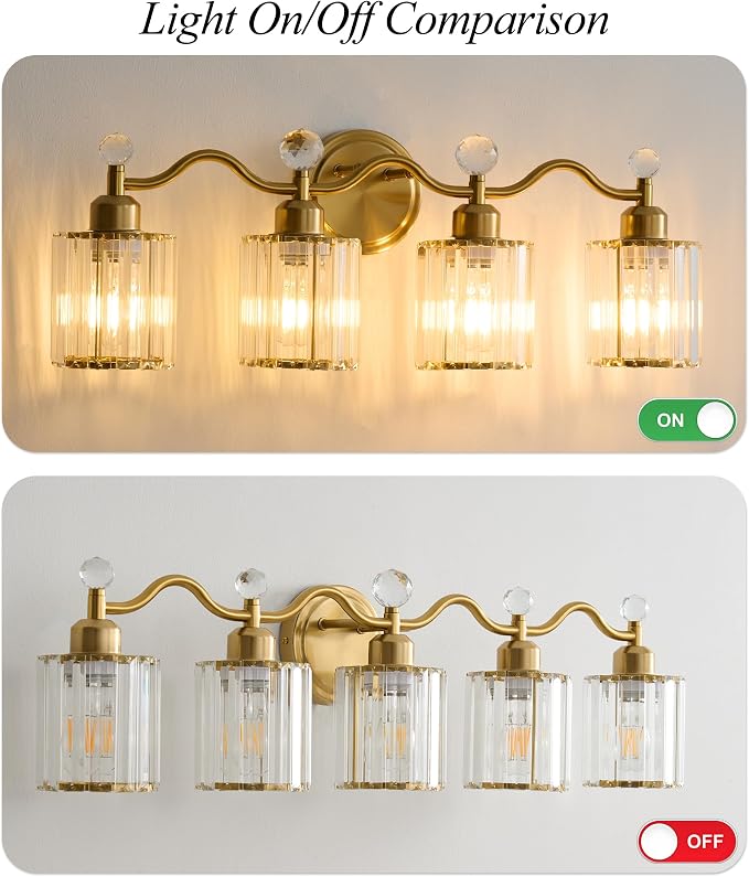 Modern Crystal Bathroom Vanity Light, 4-Lights Bathroom Light Fixtures - Image 7