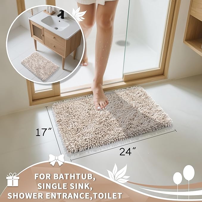 Yimobra Chenille Bathroom Rugs Non Slip, Extra Thick Soft Absorbent Bath Rug - Image 2