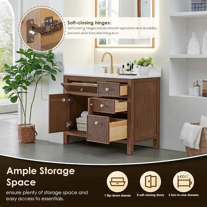 ALTAIR 42 Bathroom Vanity with Sink Mordern Pedestal Single Vanities Large - Image 4