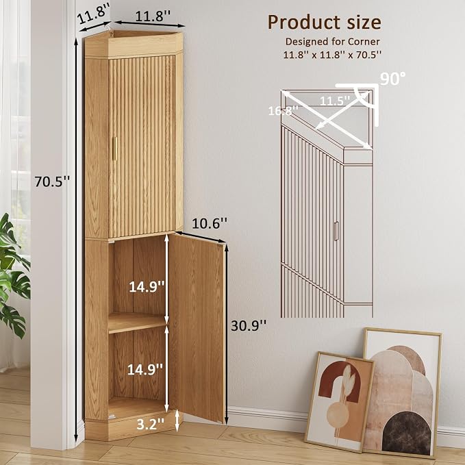 70.3" Tall Corner Cabinet, 4-Tier Corner Storage Cabinet - Image 2