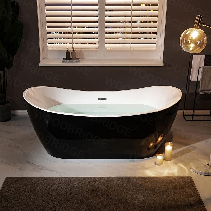 WOODBRIDGE 71" Acrylic Freestanding Bathtub Contemporary Soaking Black Tub - Image 12