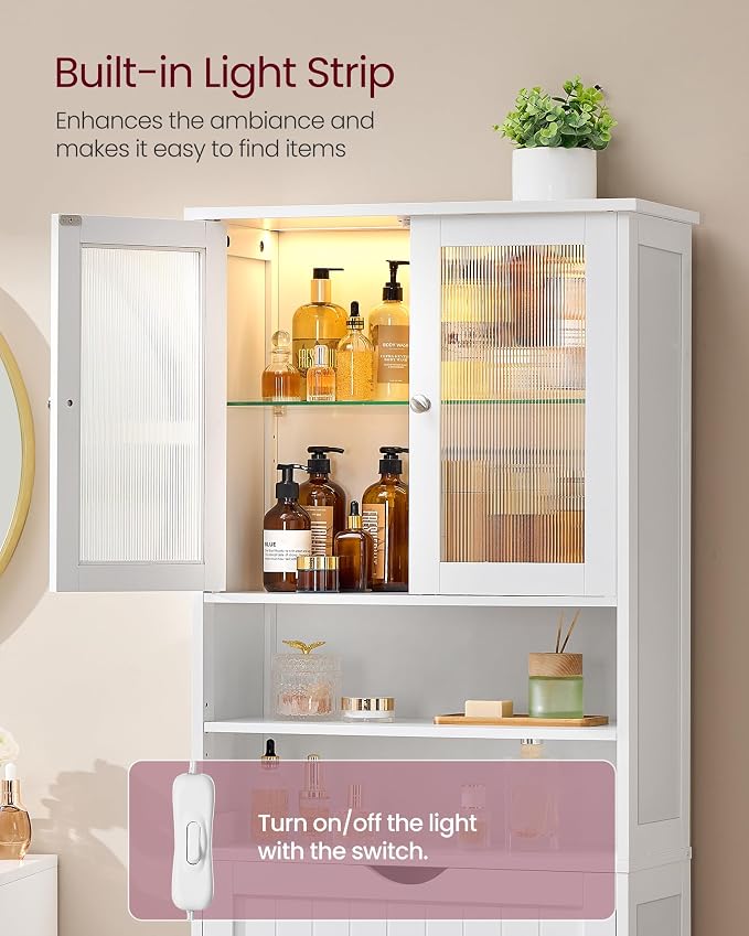VASAGLE Storage Cabinet with LED Lights, Freestanding Storage Unit with - Image 4