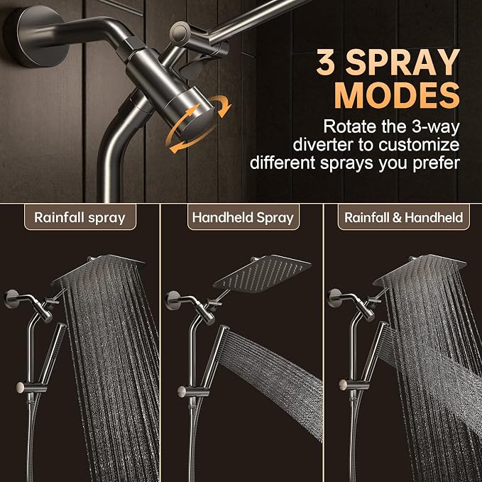 Veken Brushed Nickel Shower Head, Hand Held Bathroom Combo - Image 5