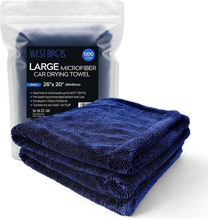 Large Car Drying Towel, 1300 GSM Professional Car Towel by WESTBROS