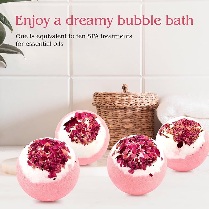 Dried Flower Bath Bombs Salt Balls, Rose Extract Essential Oils, Moisturizing - Image 7