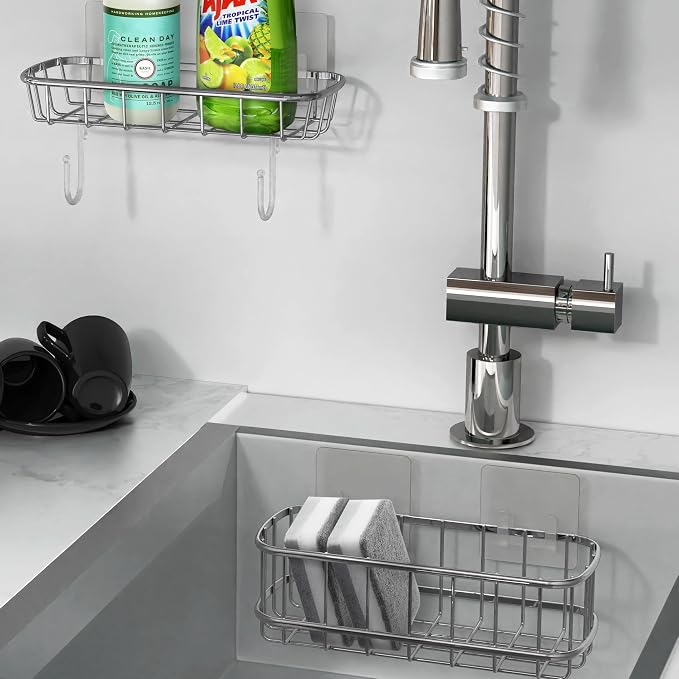 Simple Houseware Bathroom Adhesive Wall Mount Standard Shower Caddy w/Hooks - Image 6