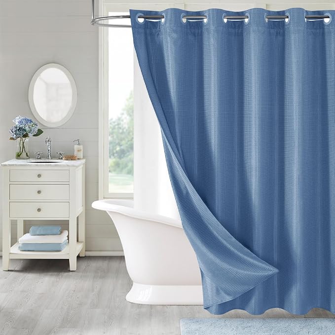 MitoVilla No Hooks Needed Extra Long Shower Curtain Liner Set by MitoVilla