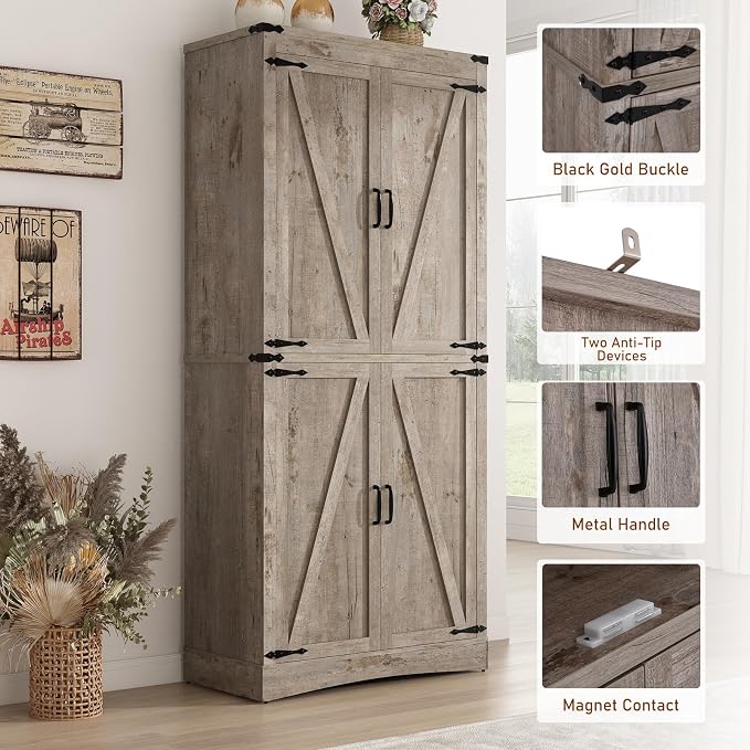 71" Tall Kitchen Pantry, Farmhouse Storage Cabinet - Image 6