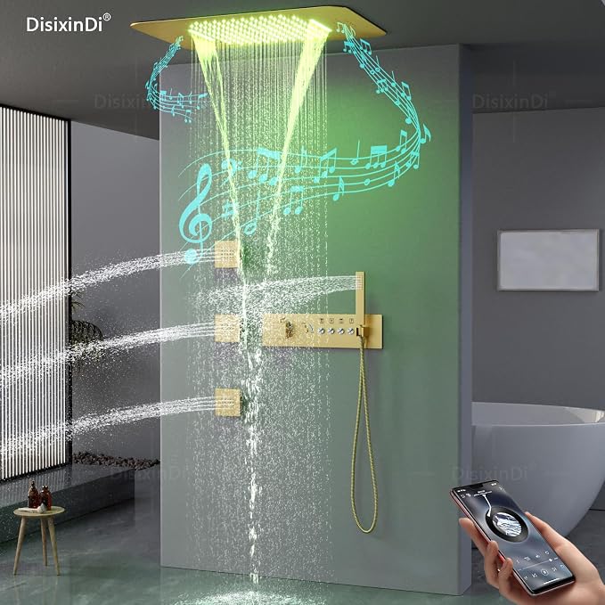 Brushed Gold Ceiling LED Rain Shower Head - Image 3